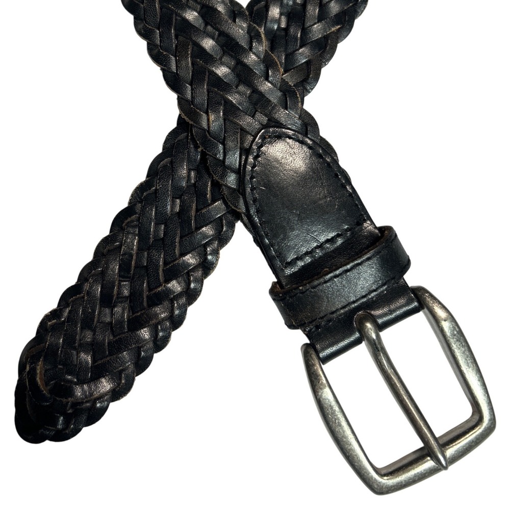 Cherokee Black Braided Genuine Woven Leather Silver Buckle Belt Size XXL 44-48